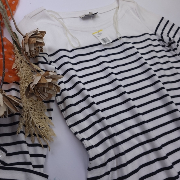 New Jones New York Cotton Striped Black and White Dress Sz M - Picture 4 of 7